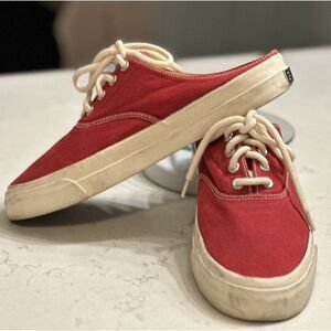 1990s Vintage Polo Ralph Lauren Slip-On Red Mule Sneakers Canvas Women’s 9-1/2 B